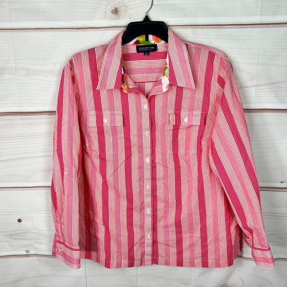 Jones New York Tops - Jones New York Top Womens 3X Pink Stripe Shirt Cotton Button Up Pockets Collar